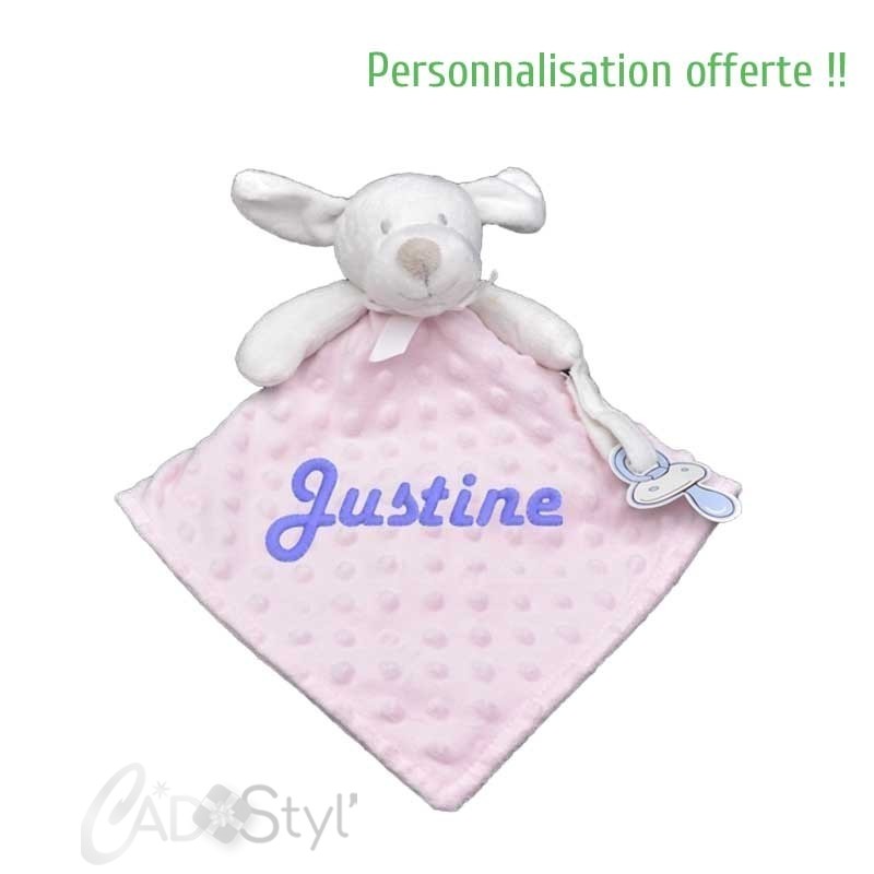 Doudou personnalisé petit chien rose