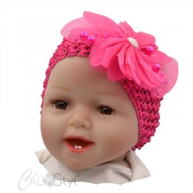 Fushia. Bandeaux cheveux bébé/enfant noeud strass (A)