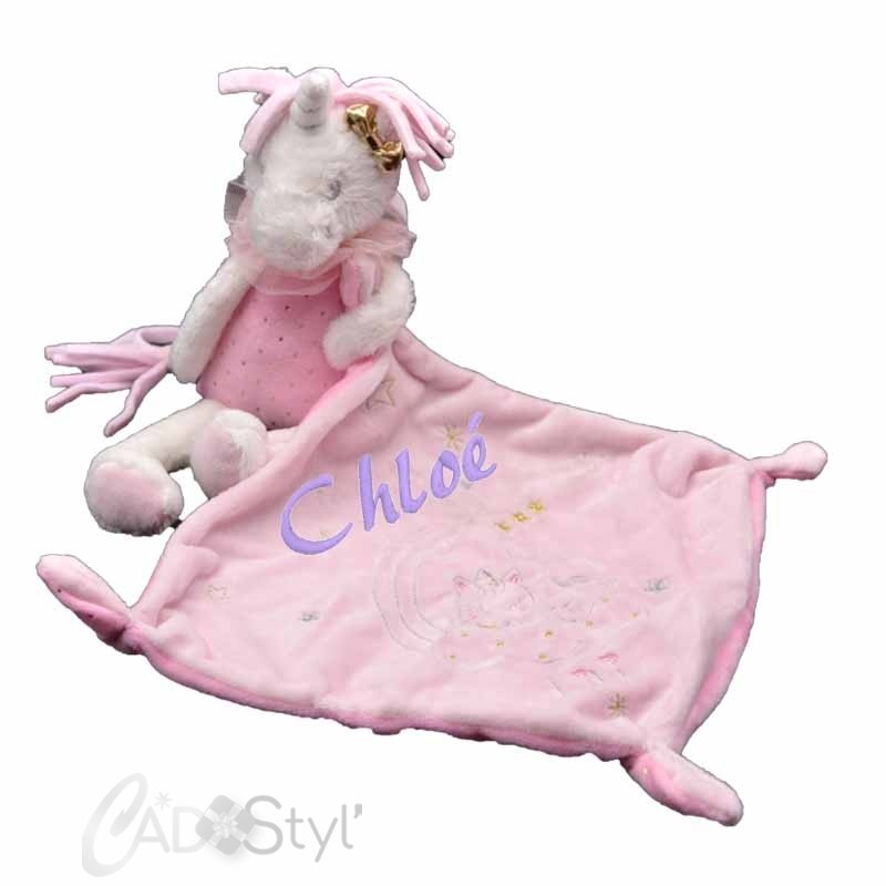 Doudou personnalisé Licorne rose